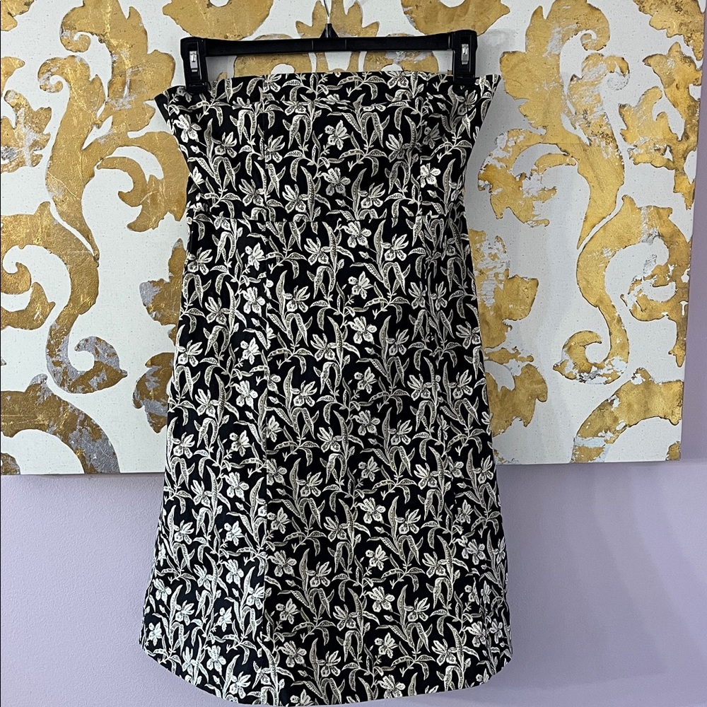 Gap Size 10 Vintage 2004 Stretch Black and Beige Floral Strapless MIDI Dress‎